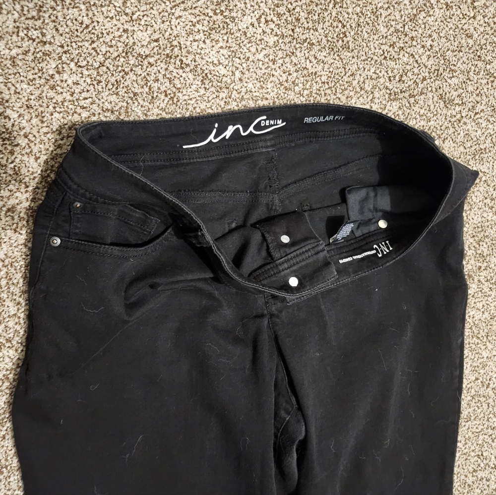 INC Black Fringed Cropped Flare Leg & Frayed Hem Size 12- Button Fly- High Rise - Picture 3 of 5